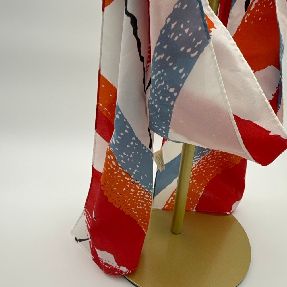 Vintage‎ Avon Abstract Brushstroke Scarf Red Blue Orange White Japan Polyester